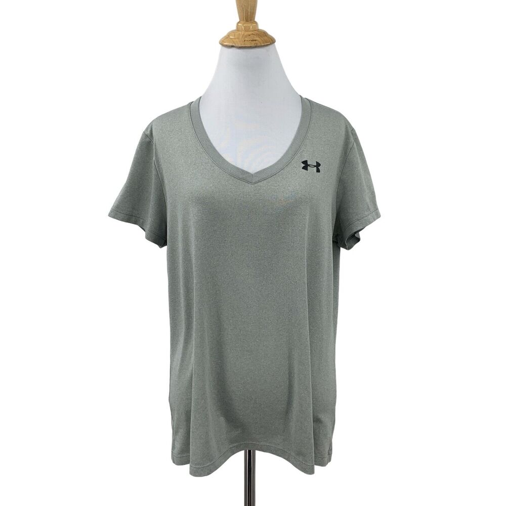 Under Armour T Shirt Womens L Large Gray Tech V Neck Tee Athletic Short Sleeve
